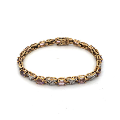 925 Sterling Silver Vermeil Designer Amethyst Diamond XO Tennis Bracelet