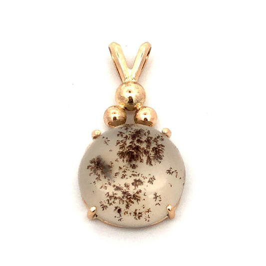 Estate Unique 14KT Yellow Gold Round Grey Rutilated Quartz Pendant