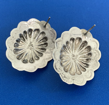 Native American Michael Perry 925 Sterling Silver Turquoise Concho Stud Earrings
