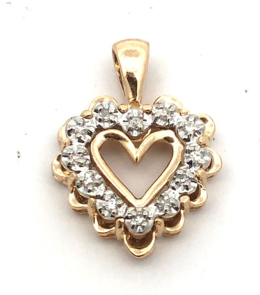 Designer 10K Yellow Gold Round Diamond Heart Love Anniversary Pendant