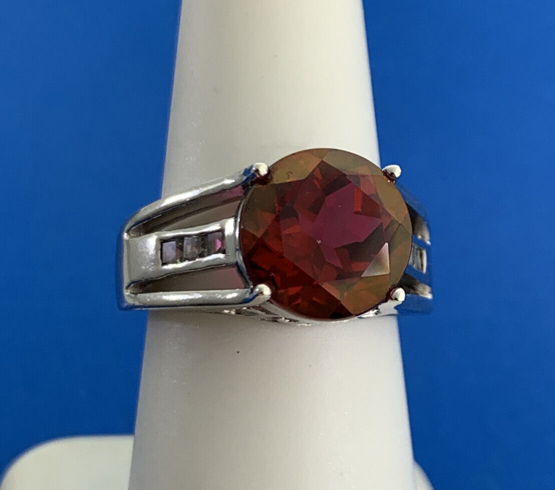 Designer BBJ 925 Sterling Silver Ruby Solitaire White Topaz Accent Cocktail Ring