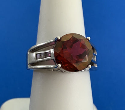 Designer BBJ 925 Sterling Silver Ruby Solitaire White Topaz Accent Cocktail Ring