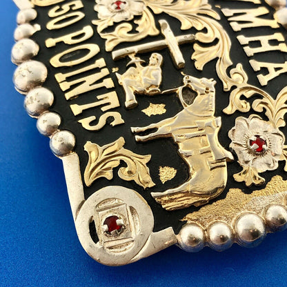 Corriente Gold Silver Tone Rhinestone SWMHA 50 Points Award Artisan Belt Buckle