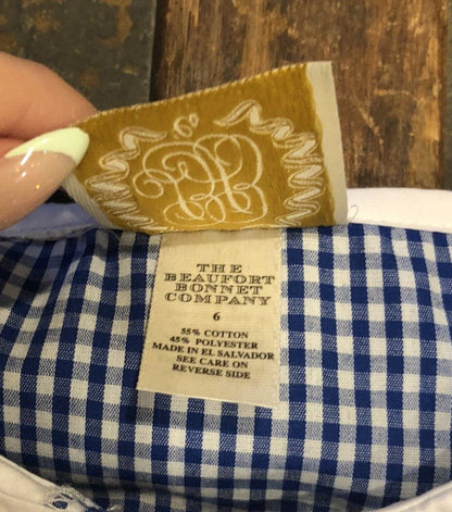 The Beaufort Bonnet Company Blue White Gingham Checkered Girl's Size 6 Dress