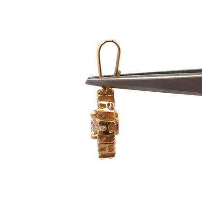 Designer 14K Yellow Gold Round Diamond W/Diamond Halo Floral Charm Pendant