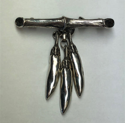 Vintage Mignon Faget Sterling Silver Bamboo Chili Peppers Charm Pin Brooch Rare