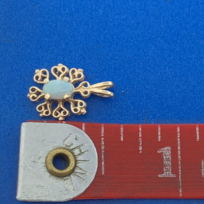 Designer 14K Yellow Gold Oval Opal Filigree Snowflake Drop Dangle Pendant