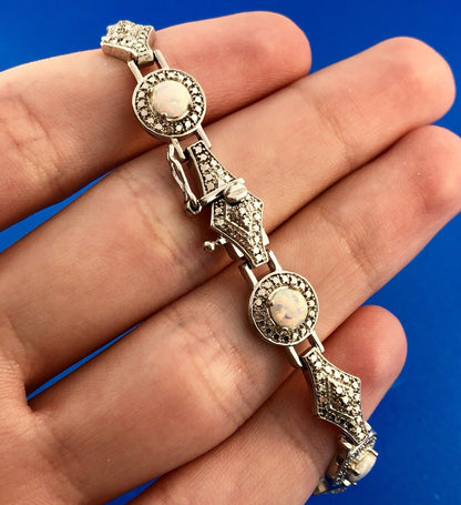 Designer PAJ BR Silver Tone Fiery Opal Illusion Statement Panel Bracelet
