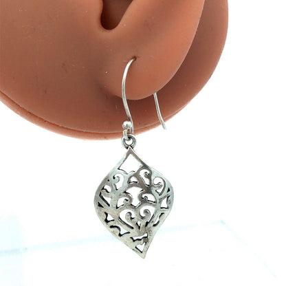 925 Sterling Silver Scroll Modernist Hook Dangle Drop Earrings