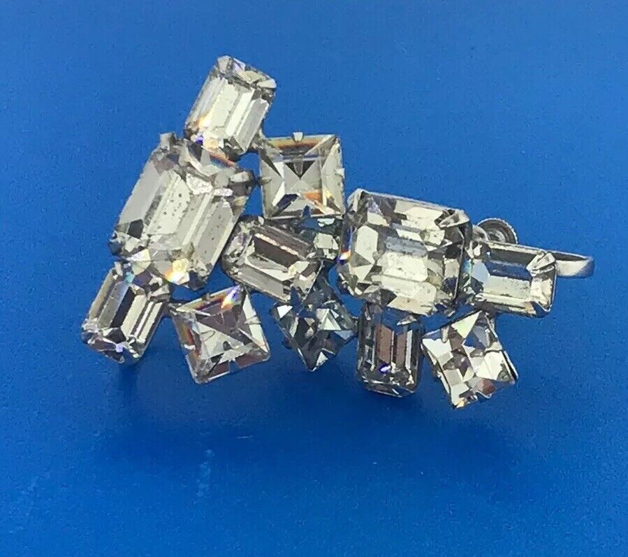 Runway Quality Silver Tone Crystal Rhinestone Bridal Wedding Screw Back Earrings