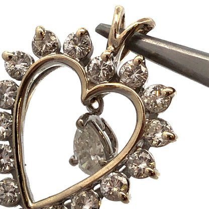 14K White Gold Round Pear Diamond Dangle Heart Anniversary Pendant