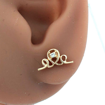 Designer 14K Yellow Gold Round Diamond Swirl Loop Stud Earrings