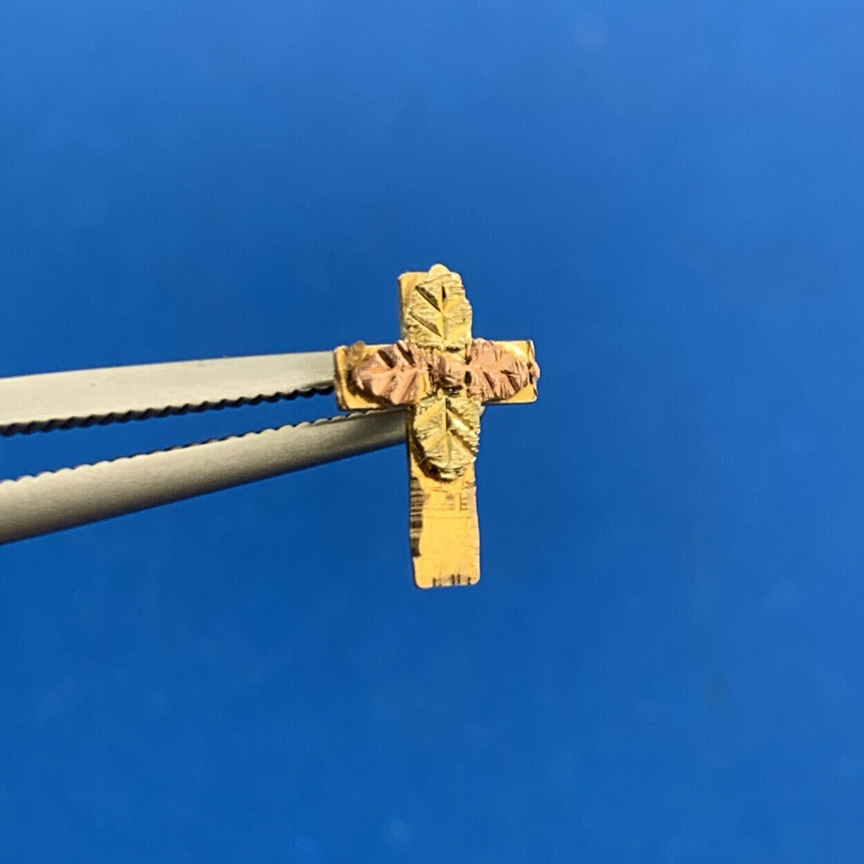 Designer 14K Yellow & Rose Gold Petite Cross Stud Earrings