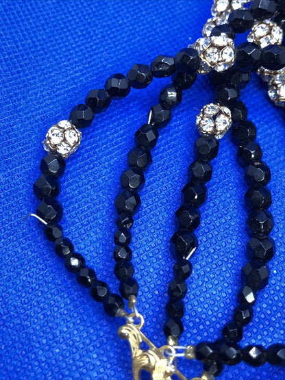 Runway Couture Faceted Jet Bead Rhinestone Layered Statement Collar Necklace