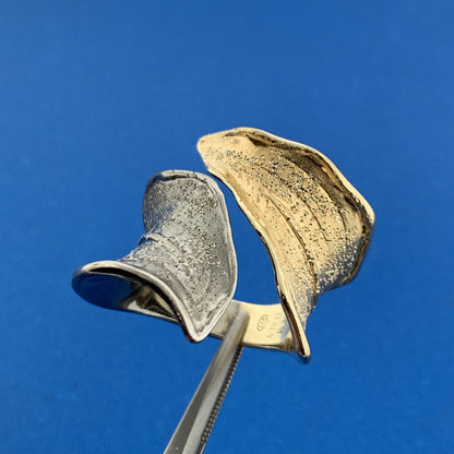 Jacmel Mauritius Sterling Silver Vermeil 2-Tone Modernist Sparkling Leaf Ring
