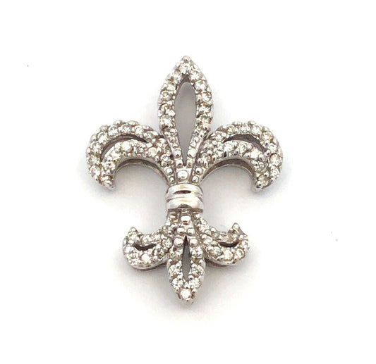 Designer 14K White Gold Diamond Encrusted Fleur De Lis Slide Pendant