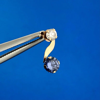 Lovely 10k Yellow Gold Round Cut Blue Purple Sparkling CZ Stud Earrings