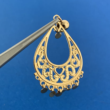 Michael Anthony MA 14K Yellow Gold Open Work Heart Scroll Dangle Drop Earrings