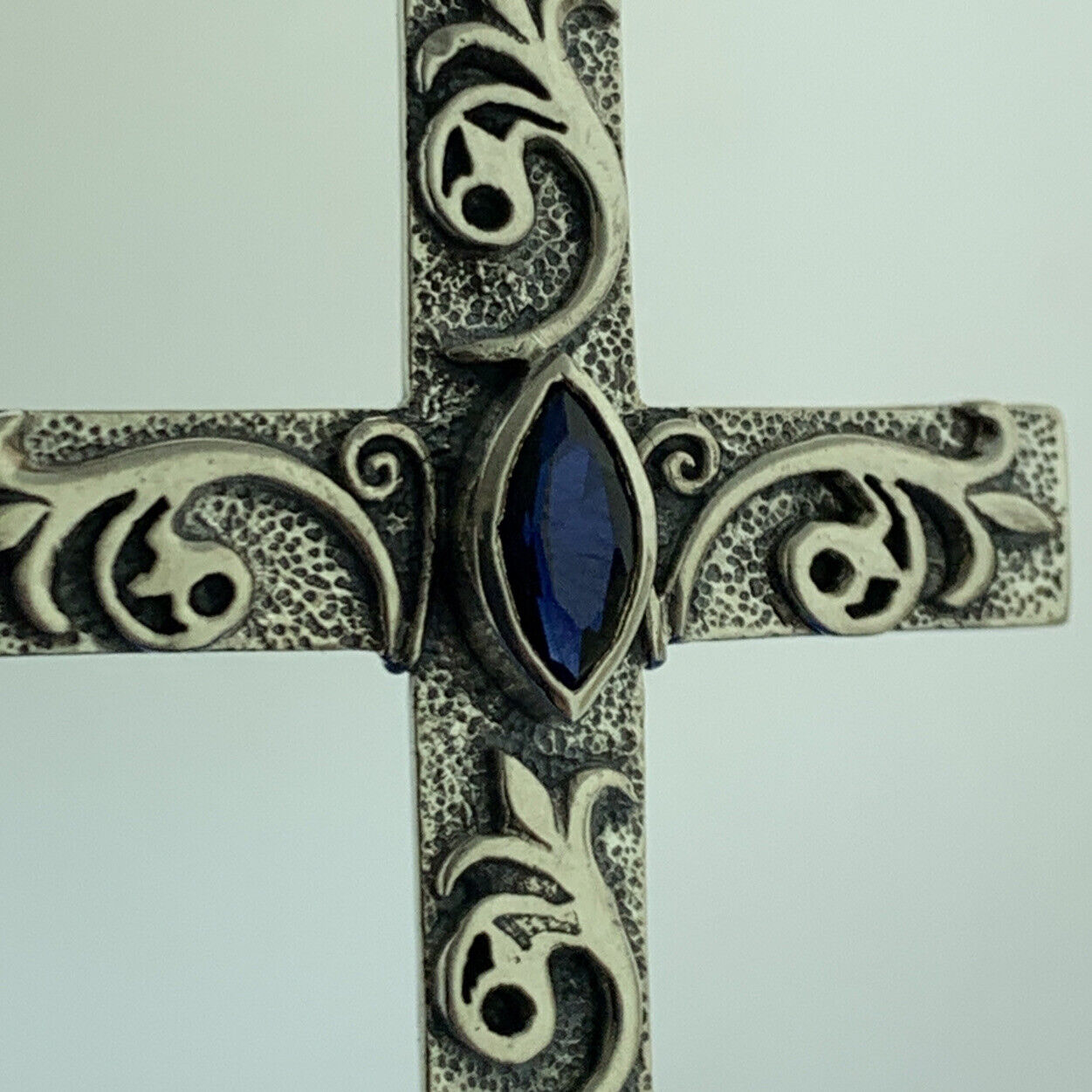Designer PSCL 925 Sterling Silver Marquise Blue Spinel Statement Cross Pendant