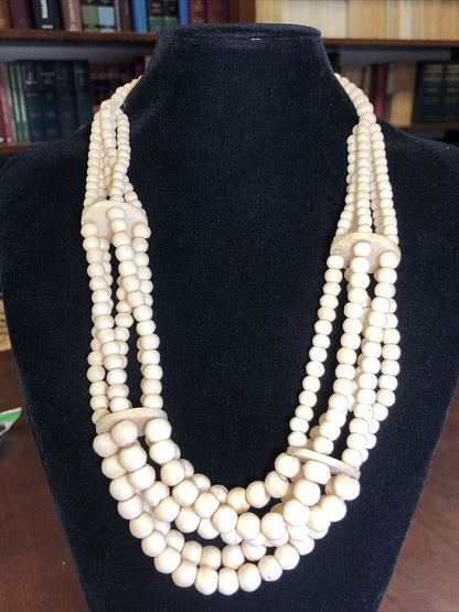 Artisan Bohemian Native American Bone Beaded 5 Strand Statement Necklace