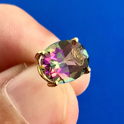Vintage Designer TJC 10K Yellow Gold Oval Mystic Topaz Anniversary Stud Earrings