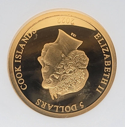 2022 $5 Cook Islands NGC PF70 Proof Cameo Legacy of Pharoahs 1/2g .999 Gold Coin