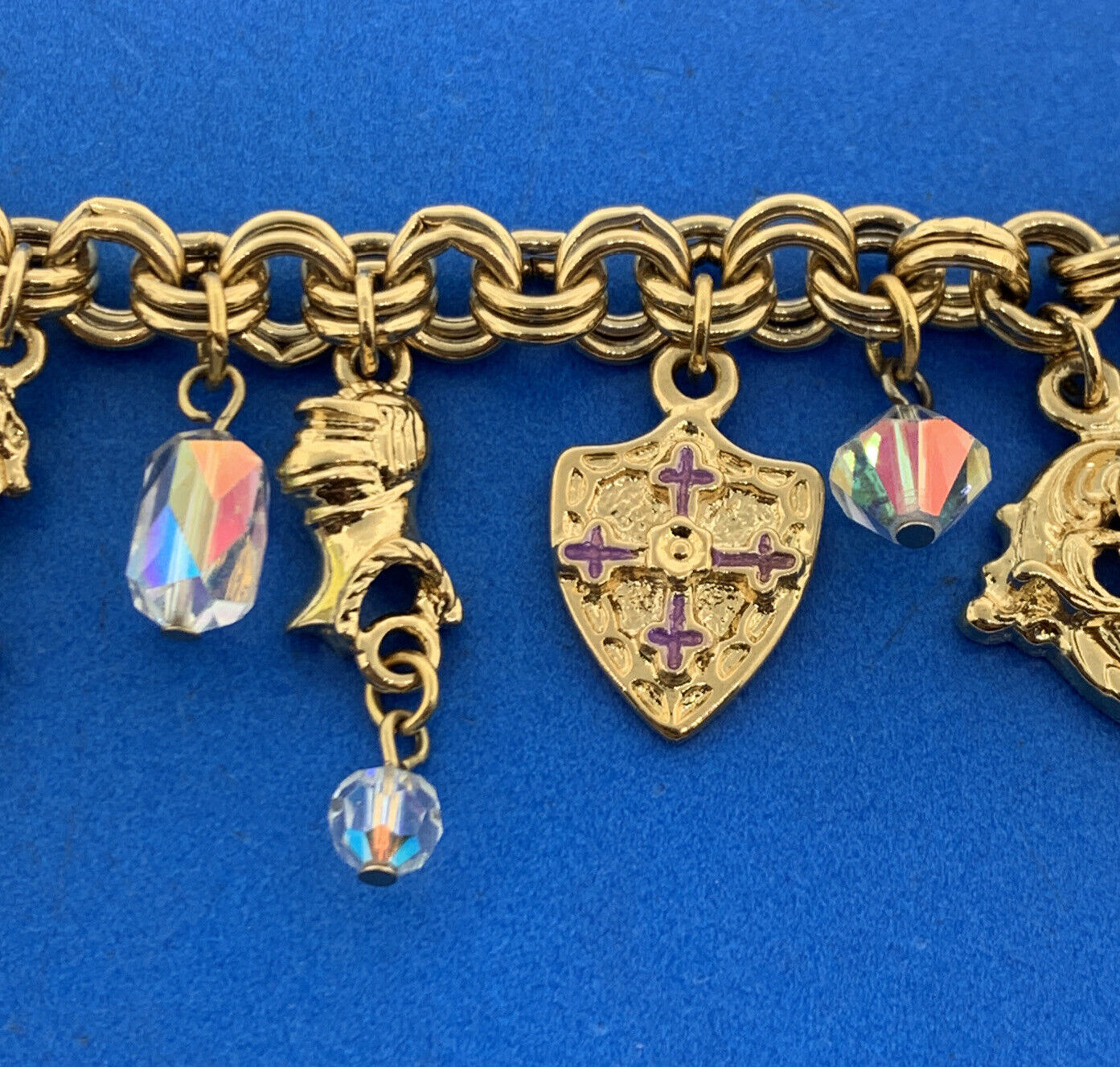 Kirks Folly Gold Tone Crystal Knights Medieval Times Charm Necklace/Bracelet