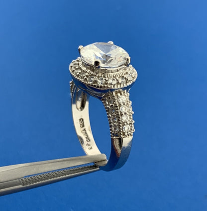 Designer 925 Sterling Silver Cubic Zirconia Solitaire Accents Engagement Ring