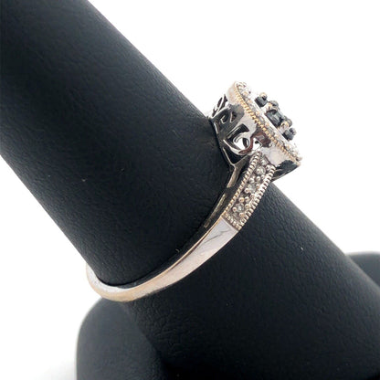 Gorgeous 10k White Gold Black Diamond Cluster White Diamond Accent Ring Size 8