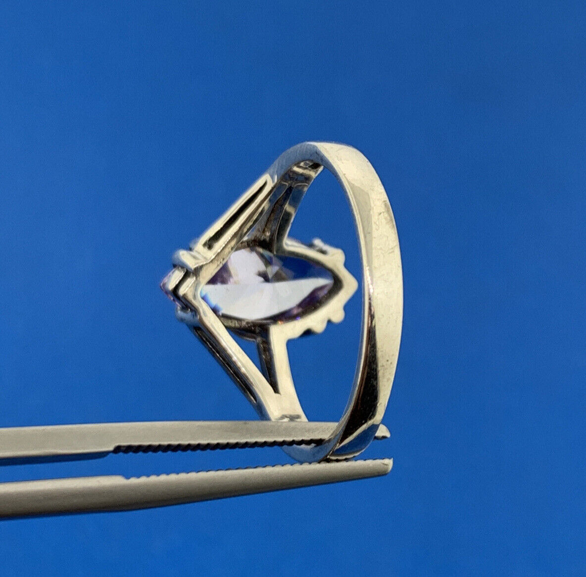 Designer 925 Sterling Silver Purple Marquise Cubic Zirconia CZ Modernist Ring