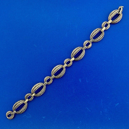 Designer 925 Sterling Silver 14K Gold Diamond Ribbed Cable Link Tennis Bracelet