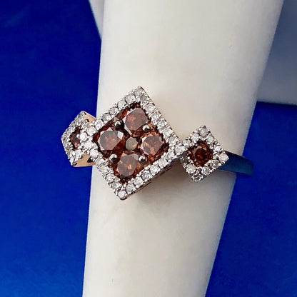 10k Rose Gold Champagne Diamond Ring with White Diamond Halo 9SQ