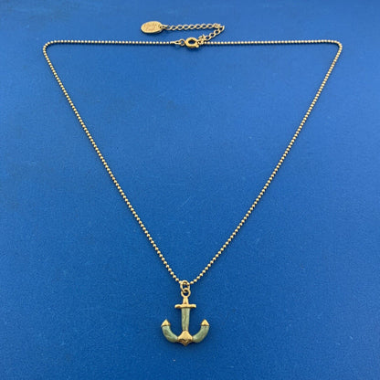 Designer Sheila Fajl Gold Tone Mint Green Anchors Away Beaded Chain Necklace