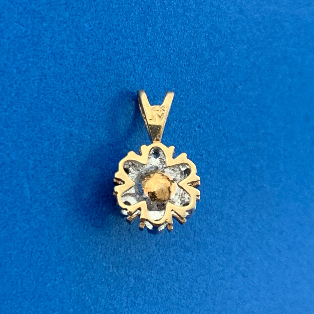 14K Yellow Gold Pearl Diamond Starburst Flower Cluster Bridal Birthstone Pendant