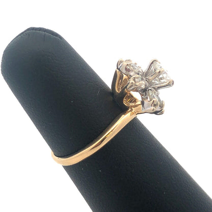 Vintage 14K Yellow Gold Diamond Flower Cluster Engagement Cocktail Ring