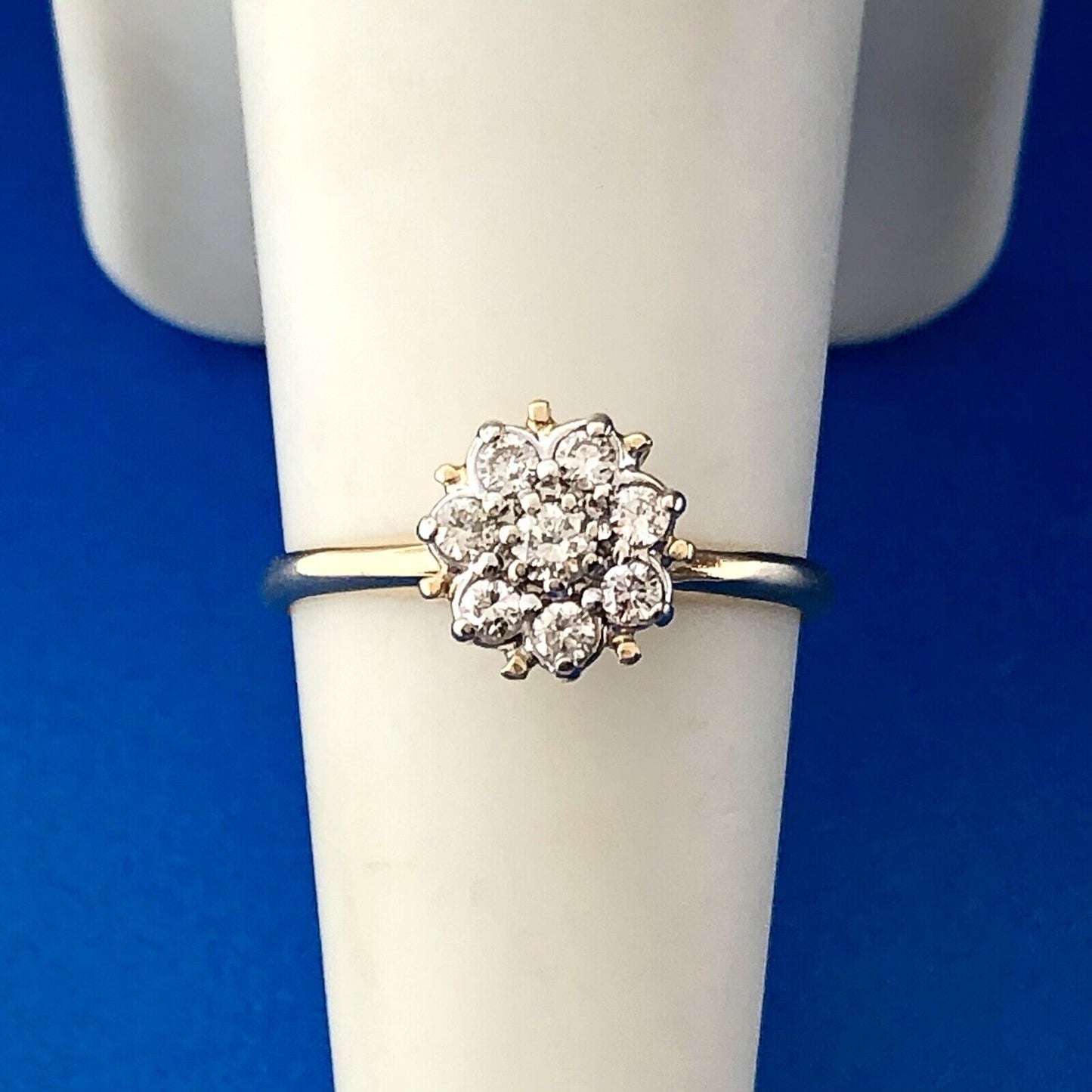 70's 14K Yellow Gold Diamond Floral Cluster Empire Top Anniversary Cocktail Ring