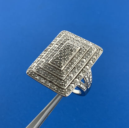 Designer 925 Sterling Silver Pave Diamond Rectangle Statement Finger Dome Ring