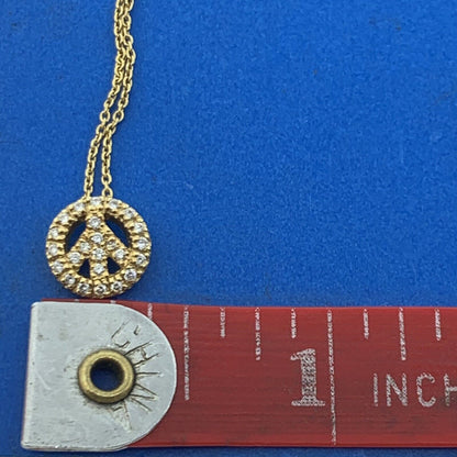 Designer Italy 18K Yellow Gold Diamond Peace Sign Necklace