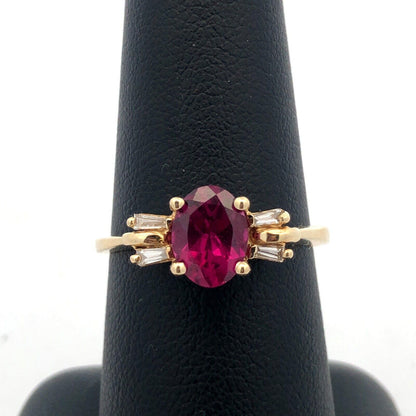 Designer SBT 14K Yellow Gold Oval Pink Tourmaline Diamond Accent Cocktail Ring