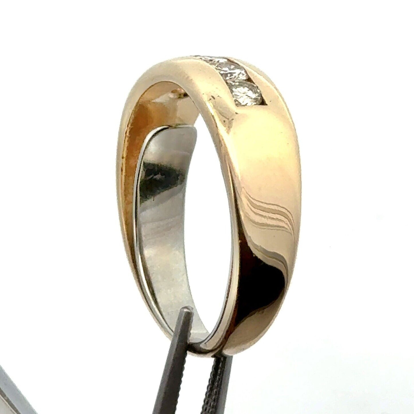 14K Yellow Gold Round Diamond Men's Band Statement Ring