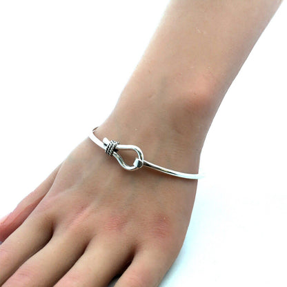 Estate 925 Sterling Silver Lasso Rope Hook Bangle Bracelet
