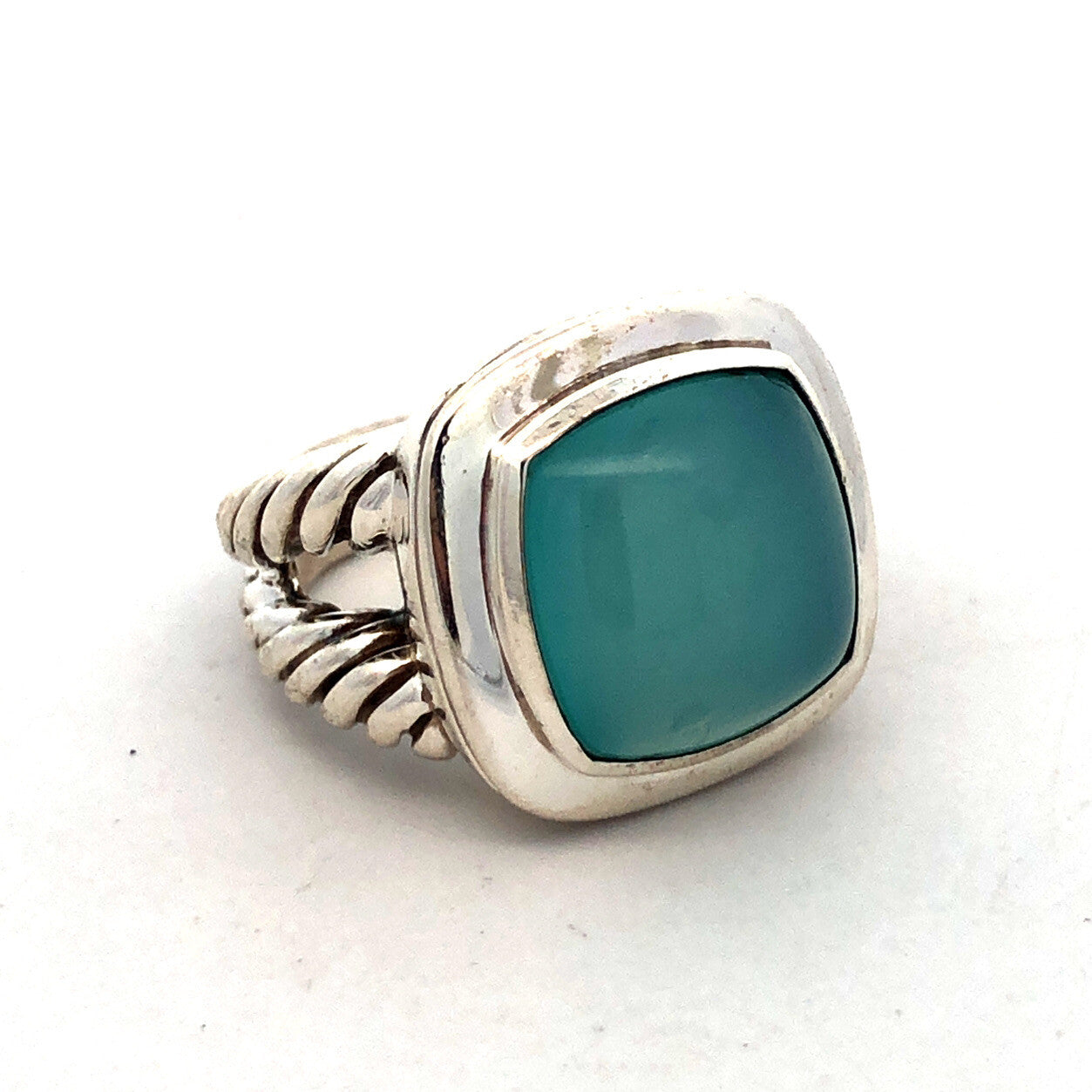 David Yurman 925 Sterling Silver Aqua Chalcedony Square Albion Statement Ring