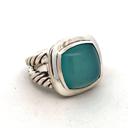 David Yurman 925 Sterling Silver Aqua Chalcedony Square Albion Statement Ring
