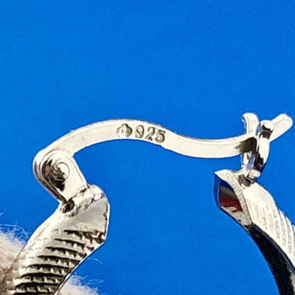 Stunning Sterling Silver 925 Textured Faceted Snap Closure Hoop Earrings