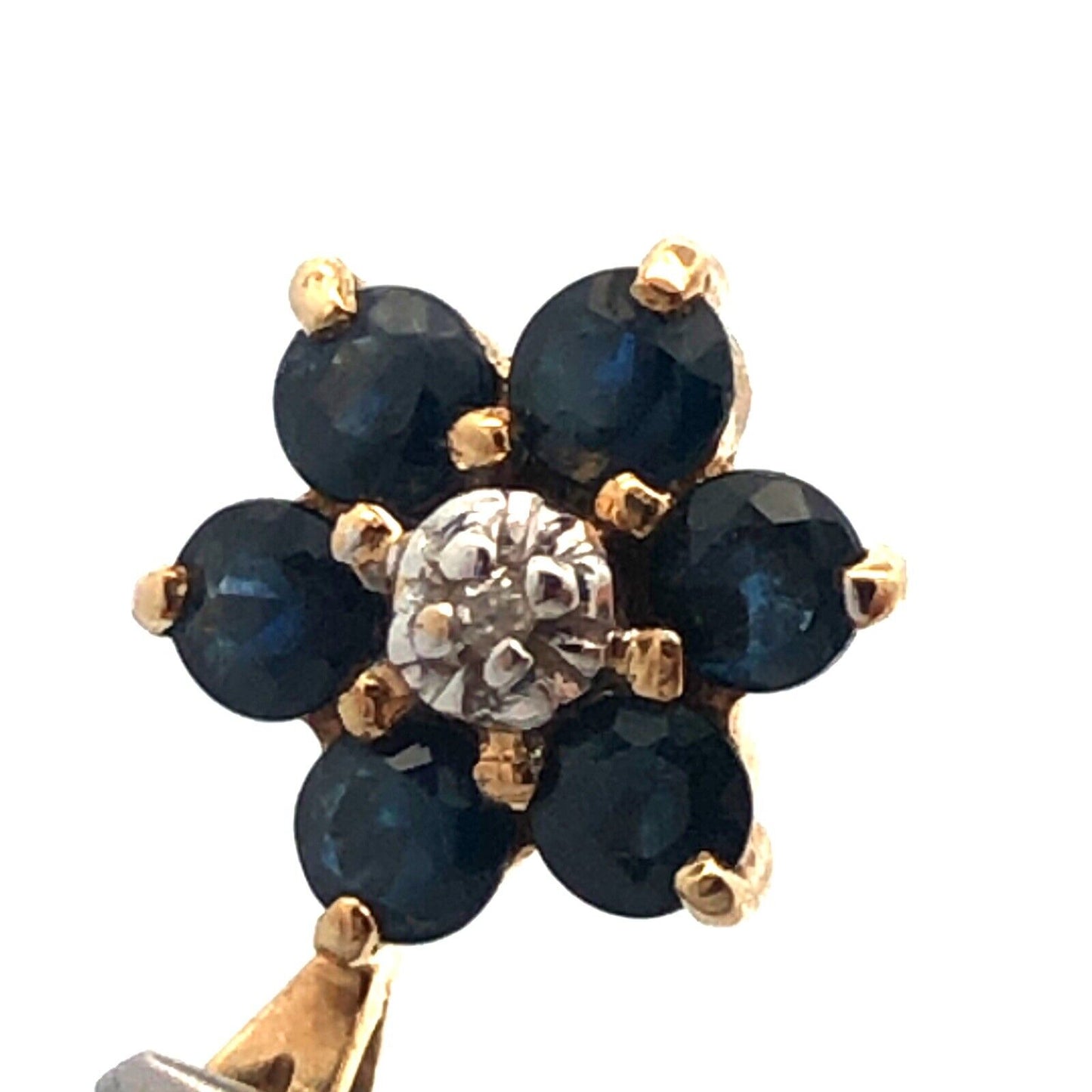 Designer AV 10k Yellow Gold Round Cut Sapphire Diamond Floral Cluster Pendant