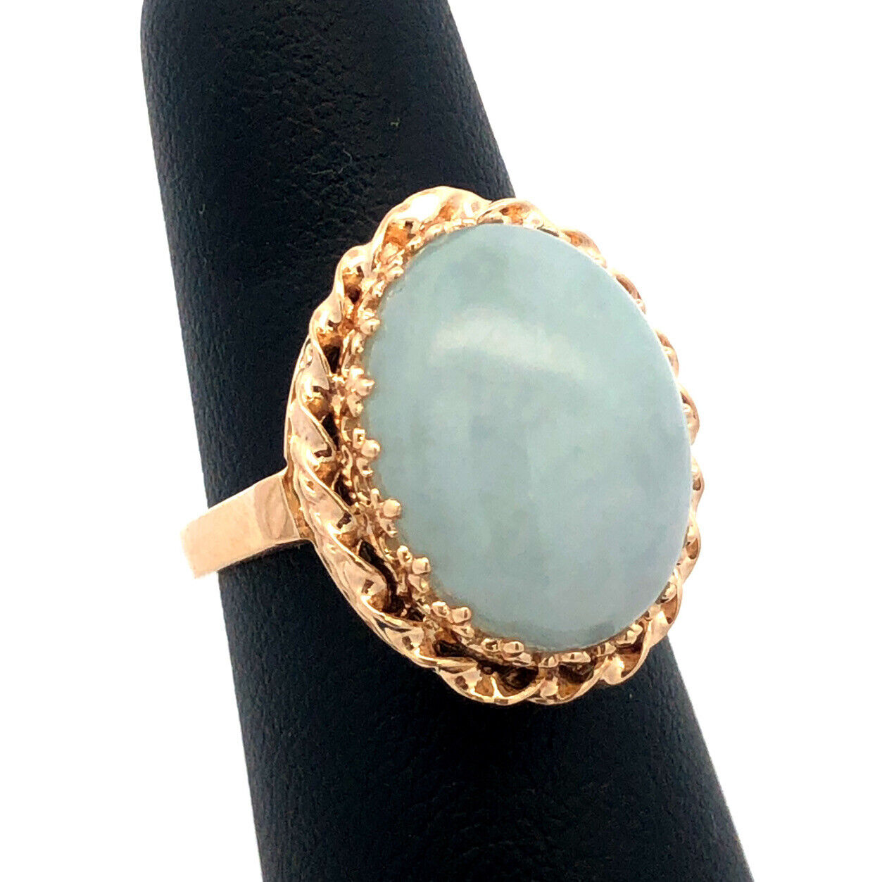 Designer CID 14K Yellow Gold Oval Cabochon Jade Statement Ring