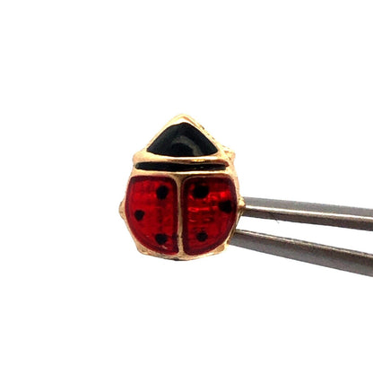 Designer JCM 14KT Yellow Gold Red Black Enamel Lady Bug Stud Earrings