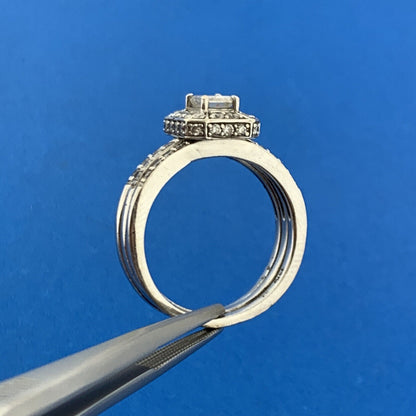 Designer 14K White Gold Diamond Solitaire Halo Accented 3 Band Engagement Ring