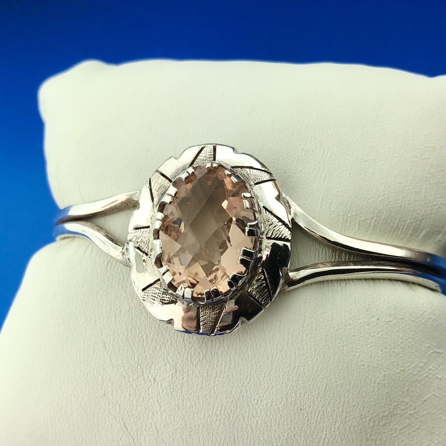 Sterling Silver Morganite Cubic Zirconia Concho Cuff Bracelet