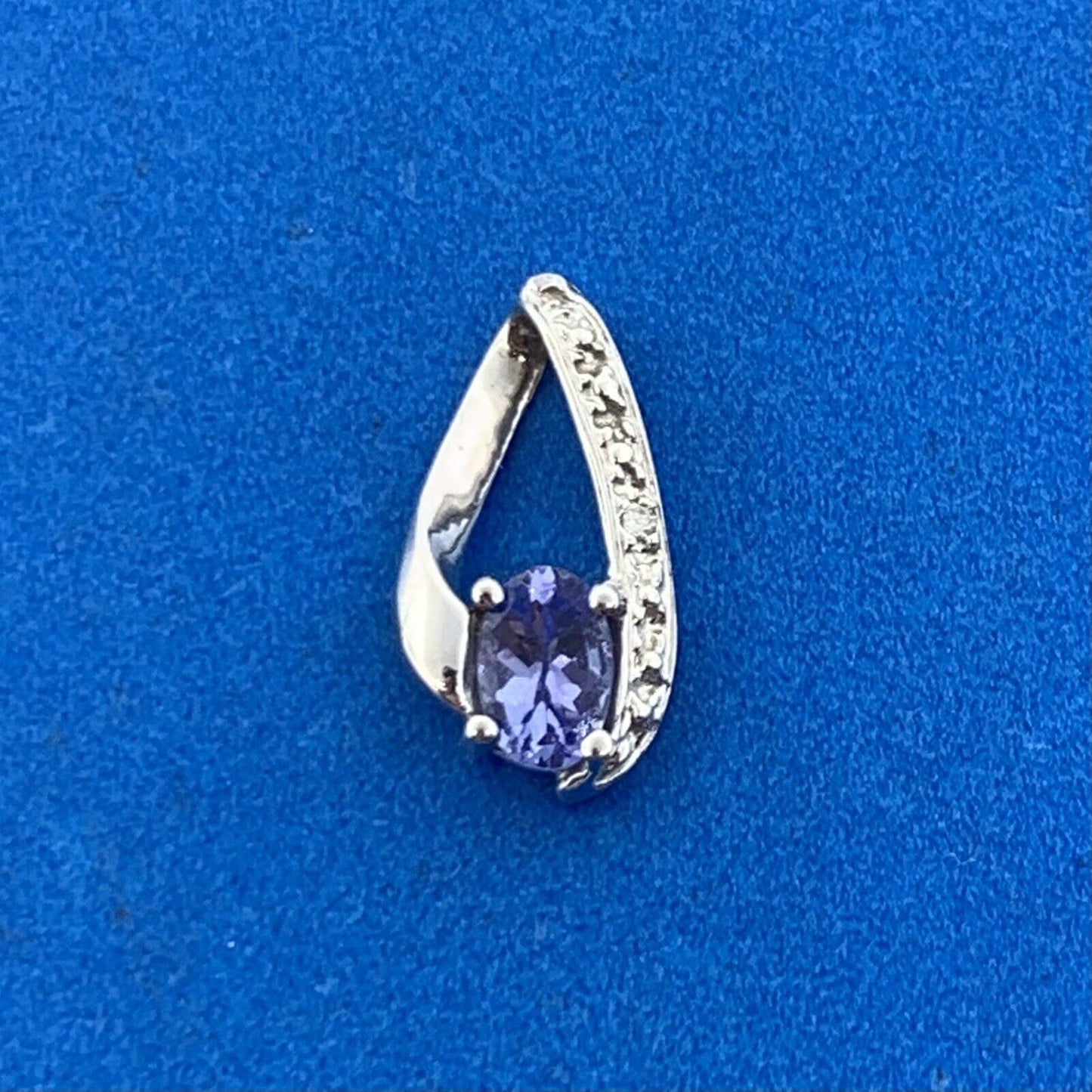 Designer 14K White Gold Oval Tanzanite Round Diamond Accented Pendant